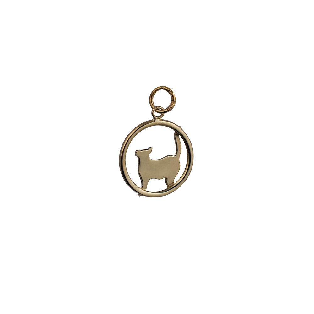 9ct Gold 16x18mm standing Cat looking to the right in a circle Pendant or Charm - Image 2