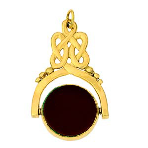 9ct Gold 38x25mm Celtic rope top Fob Pendant set with 2 stones