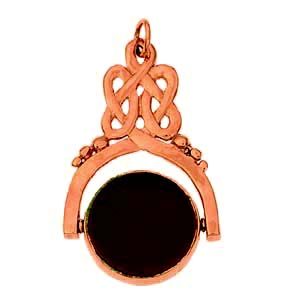 9ct Rose Gold 38x25mm 2 stone Celtic rope top spinning Fob Pendant