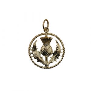 9ct Gold 19mm Scottish Thistle Pendant with a twisted wire surround