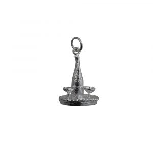 Silver 20x16mm Champagne Tray with Glasses Pendant or Charm