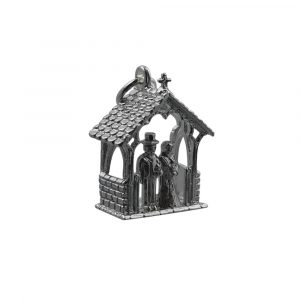 Silver 23x16mm Bride and Groom in Lychgate Pendant or Charm