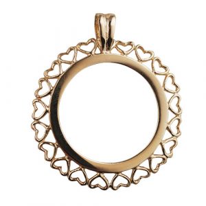 9ct Gold 30mm Full Sovereign mount with pierced hearts edge Pendant