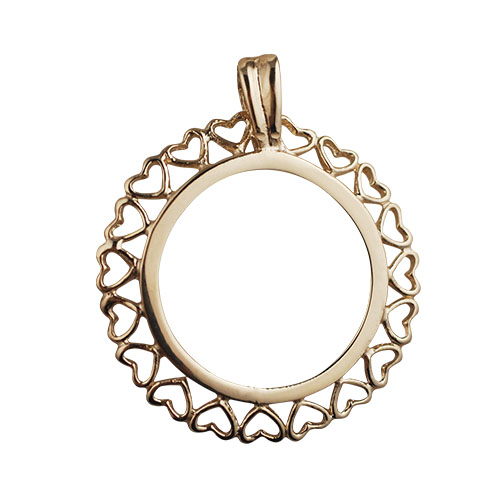 9ct Gold 28mm Half Sovereign mount with pierced hearts edge Pendant