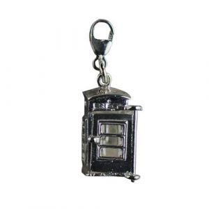 Silver 18x8mm opening phonebox Charm on a lobster trigger