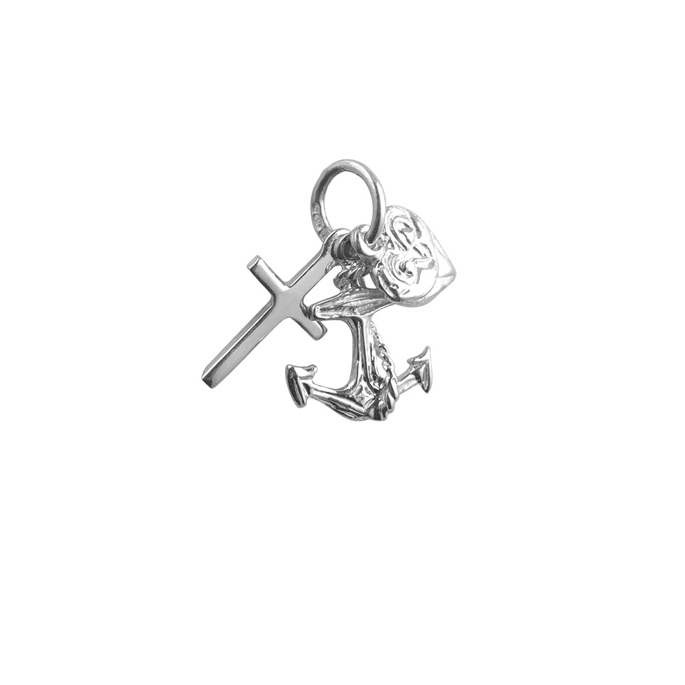 Three Silver 15x4mm pendant or charm symbols for faith hope and charity