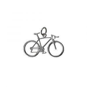 Silver 17x29mm Bicycle and Cyclist Pendant or Charm