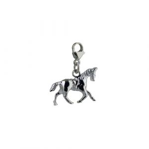 Silver 23x19mm saddled cantering horse Charm on a lobster trigger