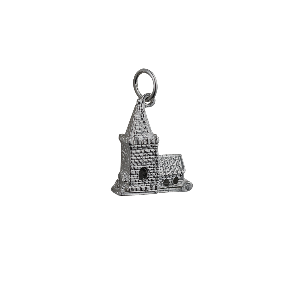 Silver 19x15mm moveable Charm a church inside a tiny bride and groom