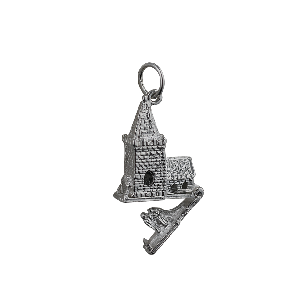 Silver 19x15mm moveable Charm a church inside a tiny bride and groom - Image 2