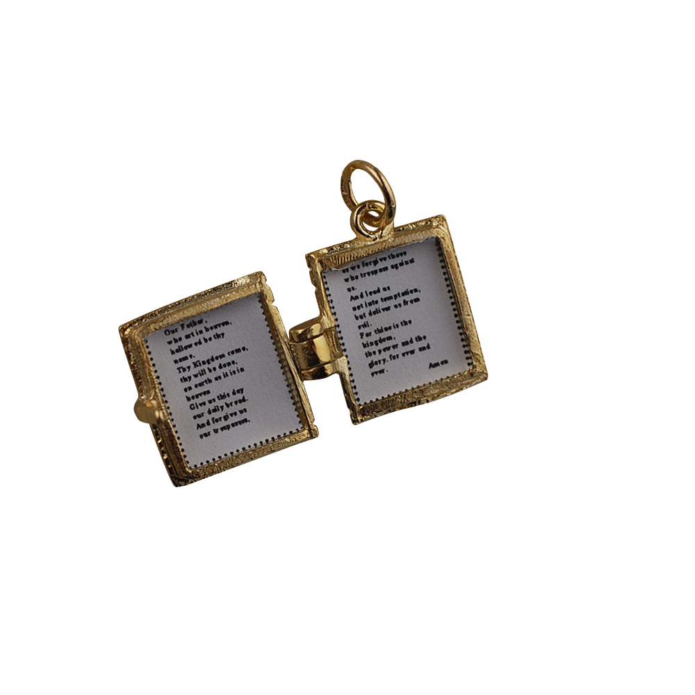 9ct Gold 16x14mm moveable Bible with the Lord's Prayer inside Pendant or Charm - Image 2