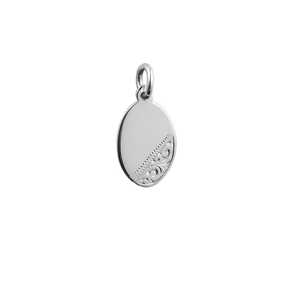 Silver 16x11mm hand engraved oval Disc