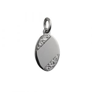 Silver 16x11mm hand engraved oval Disc