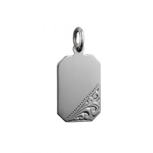 Silver 18x12mm hand engraved cut corner rectangular Disc