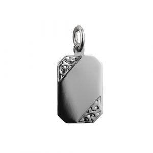 Silver 18x12mm hand engraved cut corner rectangular Disc