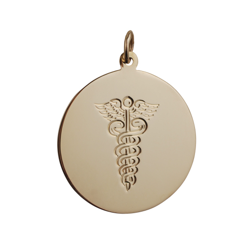 18ct Gold 26mm round hand engraved Medical Alarm Disc