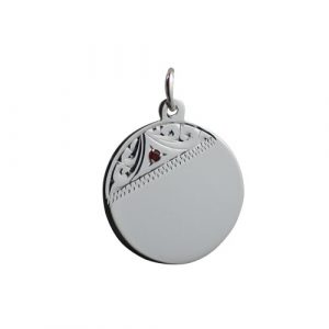 Silver 20mm hand engraved set with garnet round Disc