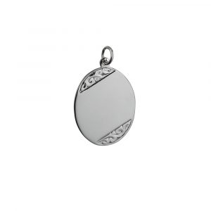 Silver 27x21mm hand engraved oval Disc