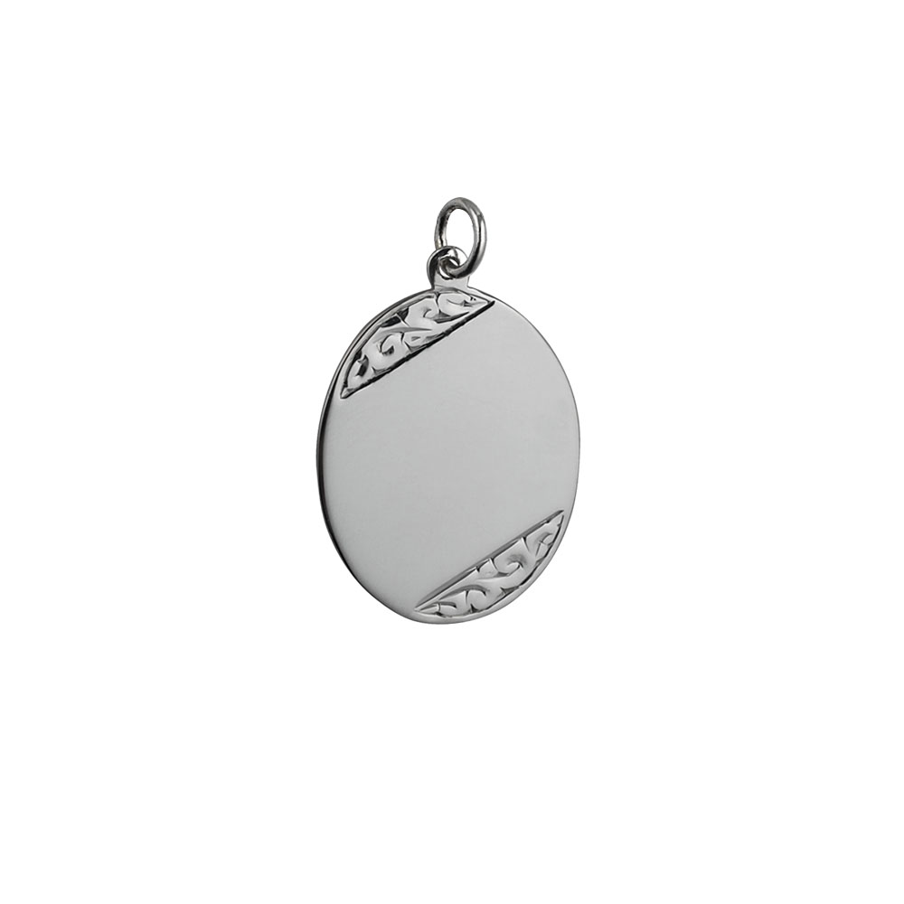 Silver 27x21mm hand engraved oval Disc