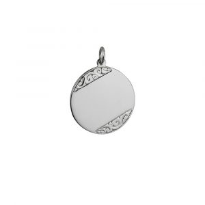 Silver 26mm round hand engraved Disc