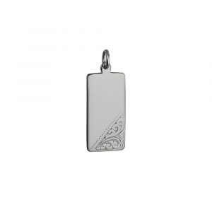 Silver 26x13mm hand engraved rectangular Disc