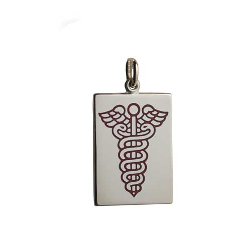 9ct Gold 25x18mm rectangular Medical Alarm Disc with vitreous red enamel