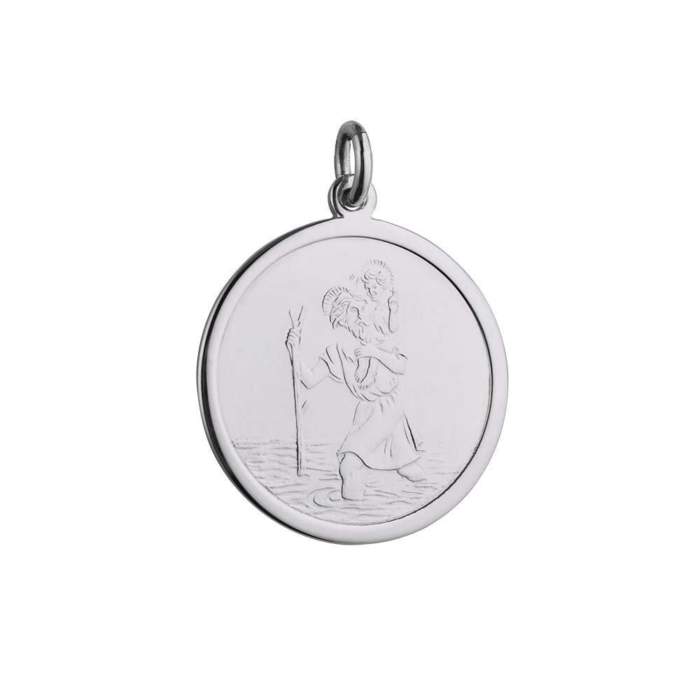 Silver 25mm plain round St Christopher Pendant