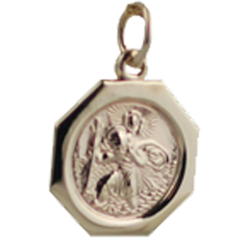 9ct Gold 15x15mm plain octagonal St Christopher Pendant