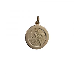 14ct Yellow Gold on Silver 1/20th St Christopher 21mm St Christopher Pendant with car boat train plane on back