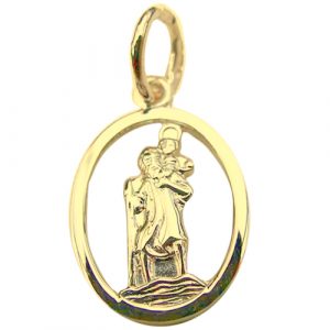 9ct Gold 14x11mm oval pierced St Christoper Pendant