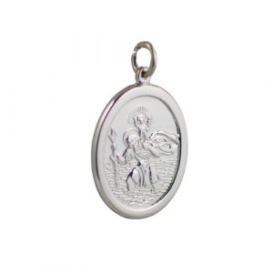 Silver 30x21mm oval St Christopher Pendant