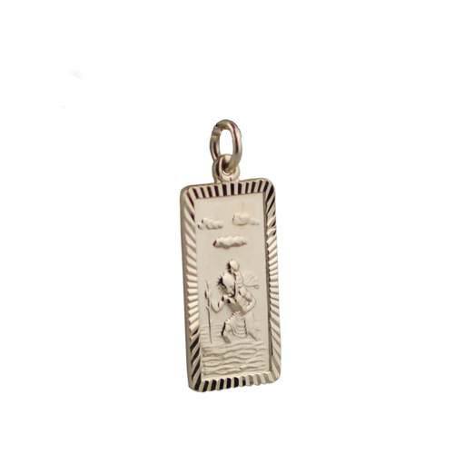 9ct Gold 26x13mm diamond cut edge rectangle St Christopher Pendant