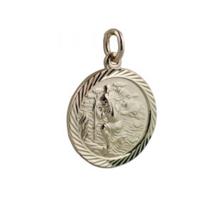 9ct Gold 20mm round diamond cut edge St Christopher Pendant