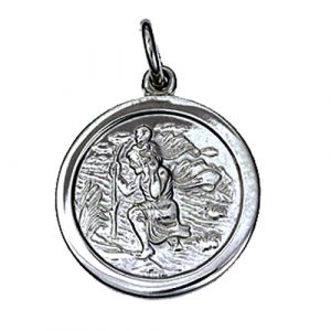 9ct White Gold 20mm round plain St Christopher Pendant