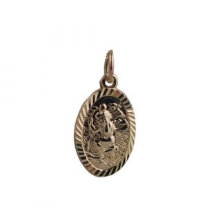 9ct Gold 17x11mm oval diamond cut edge St Christopher Pendant