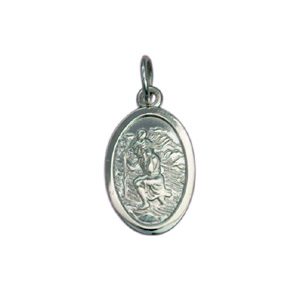 9ct White Gold 17x11mm oval St Christopher Pendant