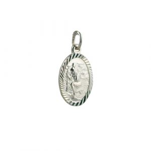 Silver 17x11mm oval diamond cut edge St Christopher Pendant