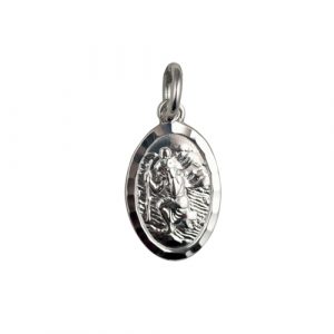 Silver 17x11mm oval diamond cut edge St Christopher Pendant