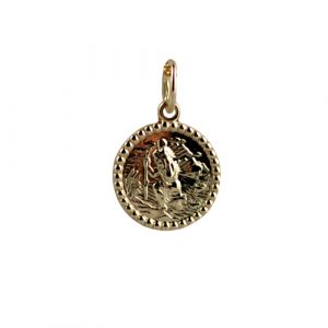 9ct Gold 13mm round beaded edge St Christopher Pendant