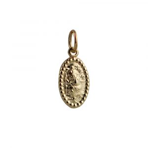 9ct Gold 13x8mm oval beaded edge St Christopher Pendant