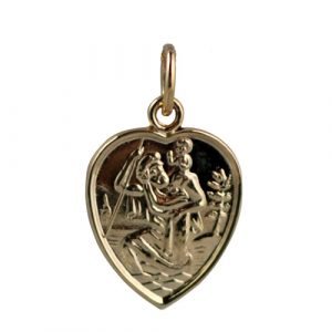 9ct Gold 15x13mm Heart St Christopher Pendant