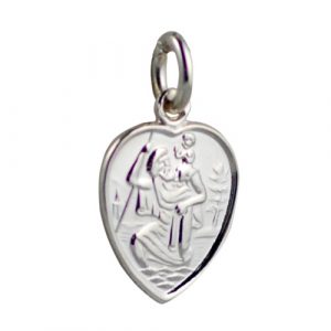 Silver 15x13mm Heart St Christopher Pendant