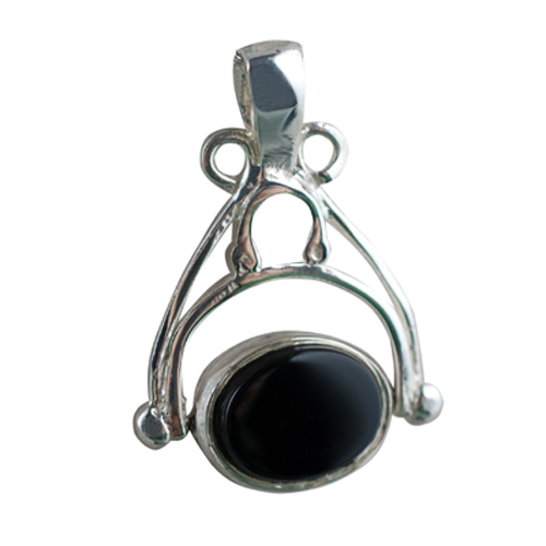 Silver 23x18mm 2 stone Spinning Fob Pendant