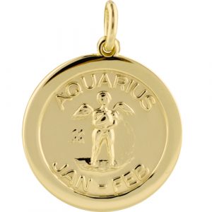 9ct Gold 22mm round Aquarius Zodiac Pendant