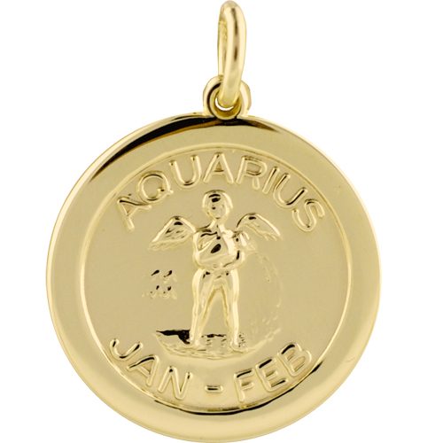 9ct Gold 22mm round Aquarius Zodiac Pendant