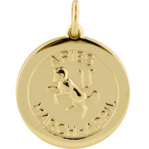 9ct Gold 22mm round Aries Zodiac Pendant
