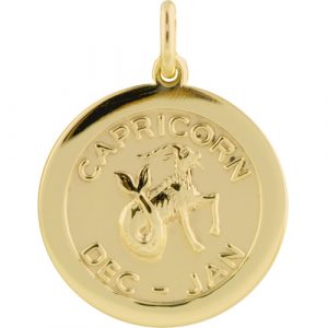 9ct Gold 22mm round Capricorn Zodiac Pendant