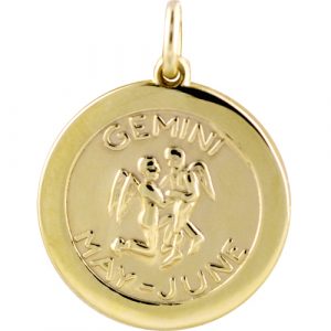 9ct Gold 22mm round Gemini Zodiac Pendant