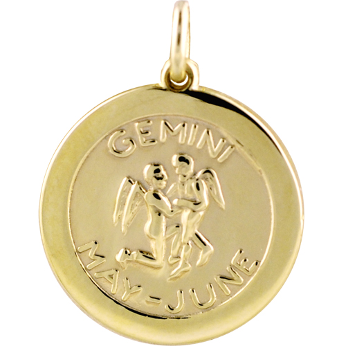 9ct Gold 22mm round Gemini Zodiac Pendant