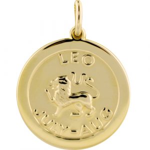 9ct Gold 22mm round Leo Zodiac Pendant